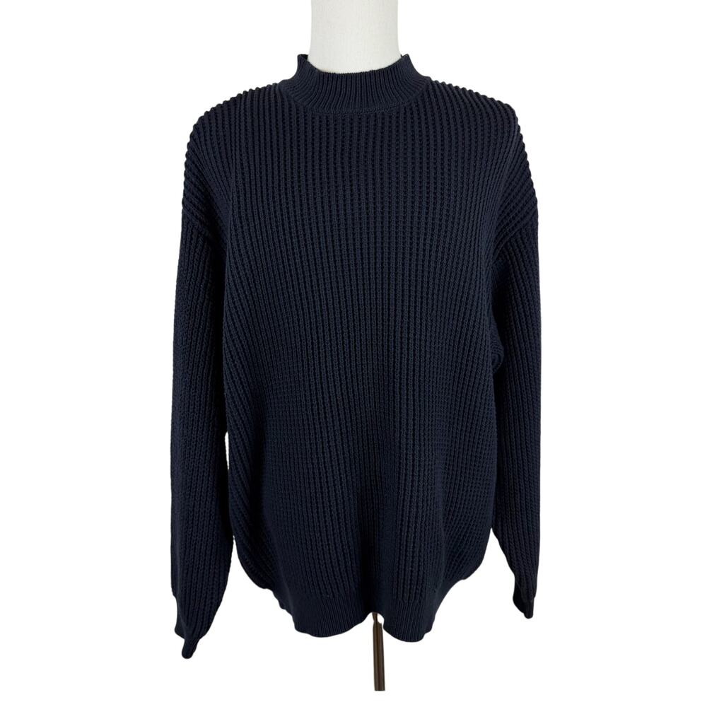 KROST Brioche Knit Chunky Sweater Pull-Over Mock Neck Dark Navy Blue XXL NWT